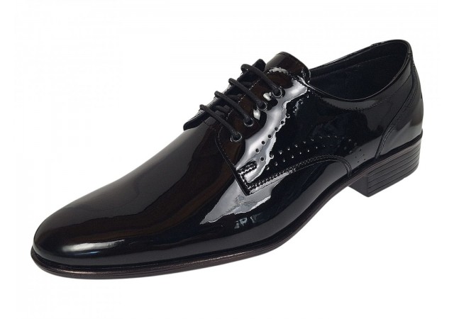 Pantofi barbati eleganti din piele naturala calapod lat Negru Lacuit GKR016NL
